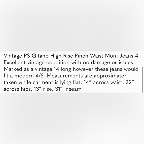 Vintage PS Gitano High Rise Pinch Waist 90’s Mom Jeans 4/6 - Picture 7 of 7